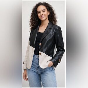 Women Laurie Belles Outerwear Faux Leather & Fabric Jacket Beige Black Regular M